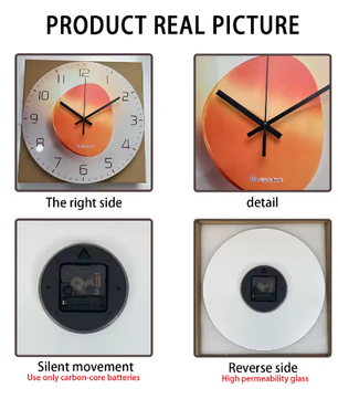 Luxe Wandklok van Gehard Glas met Licht- en Schaduwmotief – Stille Quartz Klok voor Interieurdecoratie