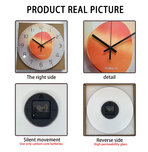 Luxe Wandklok van Gehard Glas met Licht- en Schaduwmotief – Stille Quartz Klok voor Interieurdecoratie