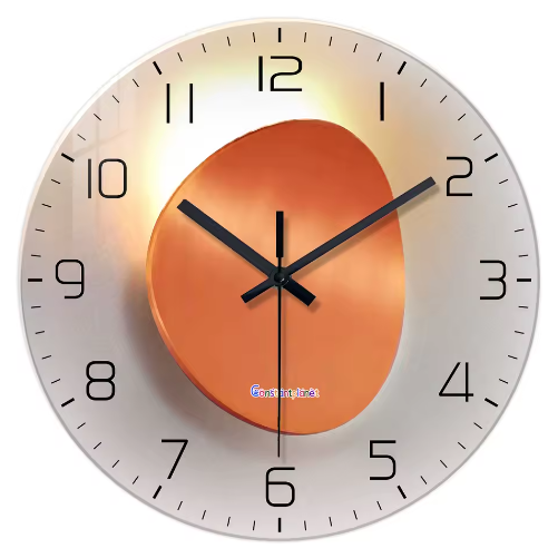 Luxe Wandklok van Gehard Glas met Licht- en Schaduwmotief – Stille Quartz Klok voor Interieurdecoratie