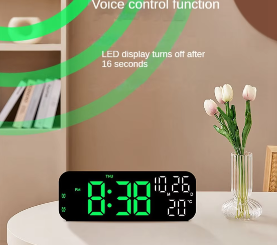 Digitale LED Wekker met Temperatuur, Datum en Spraakbesturing – Nachtmodus en Dubbel Alarm