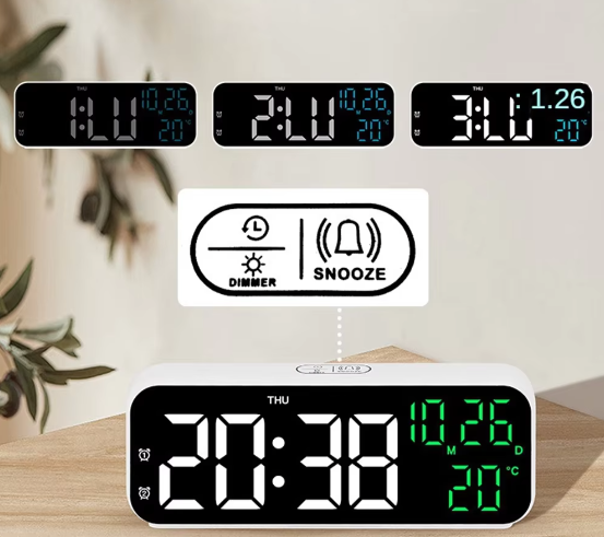 Digitale LED Wekker met Temperatuur, Datum en Spraakbesturing – Nachtmodus en Dubbel Alarm