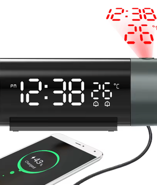 Digitale Projectie Wekker met 180° Draaibare Projector en LED Display – Dubbel Alarm en Snooze