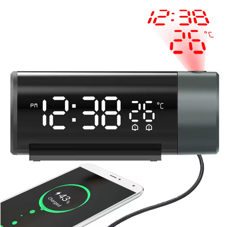 Digitale Projectie Wekker met 180° Draaibare Projector en LED Display – Dubbel Alarm en Snooze