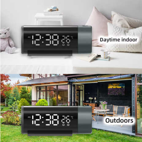 Digitale Projectie Wekker met 180° Draaibare Projector en LED Display – Dubbel Alarm en Snooze