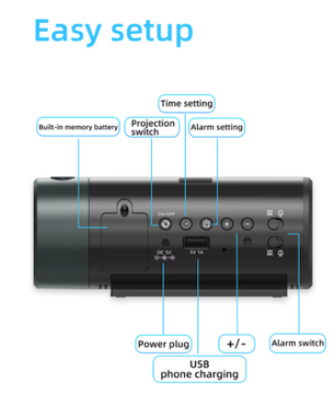 Digitale Projectie Wekker met 180° Draaibare Projector en LED Display – Dubbel Alarm en Snooze