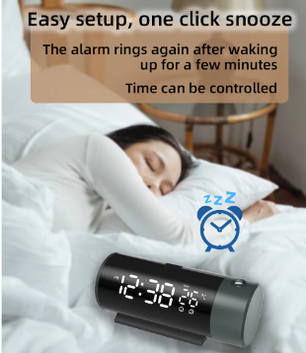 Digitale Projectie Wekker met 180° Draaibare Projector en LED Display – Dubbel Alarm en Snooze