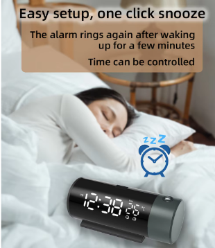 Digitale Projectie Wekker met 180° Draaibare Projector en LED Display – Dubbel Alarm en Snooze