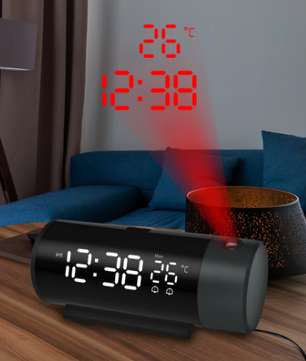 Digitale Projectie Wekker met 180° Draaibare Projector en LED Display – Dubbel Alarm en Snooze