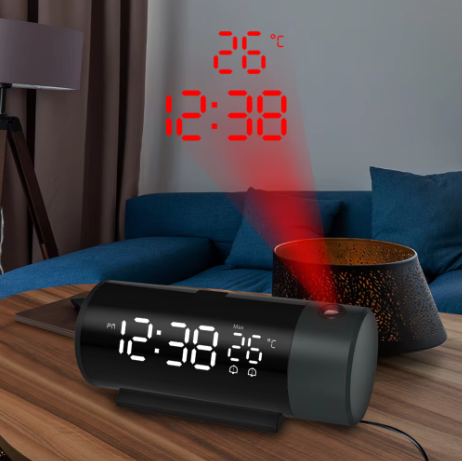 Digitale Projectie Wekker met 180° Draaibare Projector en LED Display – Dubbel Alarm en Snooze