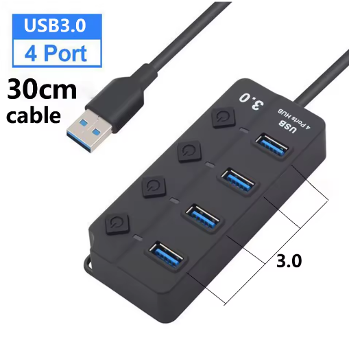 USB 3.0 Hub 7-Poorts met Schakelaars en Voedingsondersteuning – High Speed Splitter 5Gbps