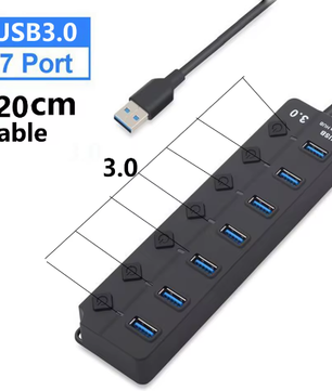 USB 3.0 Hub 7-Poorts met Schakelaars en Voedingsondersteuning – High Speed Splitter 5Gbps