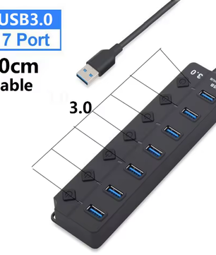 USB 3.0 Hub 7-Poorts met Schakelaars en Voedingsondersteuning – High Speed Splitter 5Gbps
