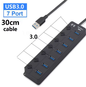 USB 3.0 Hub 7-Poorts met Schakelaars en Voedingsondersteuning – High Speed Splitter 5Gbps