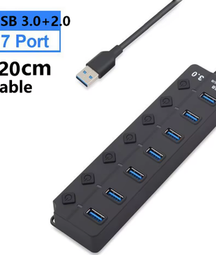 USB 3.0 Hub 7-Poorts met Schakelaars en Voedingsondersteuning – High Speed Splitter 5Gbps