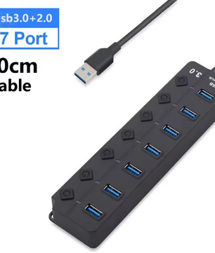 USB 3.0 Hub 7-Poorts met Schakelaars en Voedingsondersteuning – High Speed Splitter 5Gbps