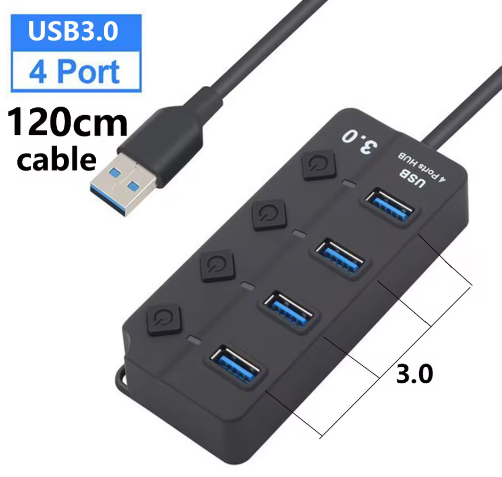 USB 3.0 Hub 7-Poorts met Schakelaars en Voedingsondersteuning – High Speed Splitter 5Gbps