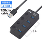 USB 3.0 Hub 7-Poorts met Schakelaars en Voedingsondersteuning – High Speed Splitter 5Gbps
