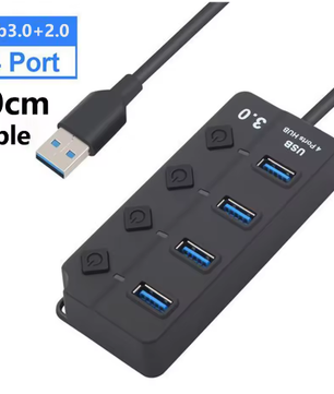 USB 3.0 Hub 7-Poorts met Schakelaars en Voedingsondersteuning – High Speed Splitter 5Gbps