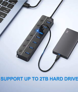 USB 3.0 Hub 7-Poorts met Schakelaars en Voedingsondersteuning – High Speed Splitter 5Gbps