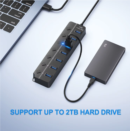 USB 3.0 Hub 7-Poorts met Schakelaars en Voedingsondersteuning – High Speed Splitter 5Gbps