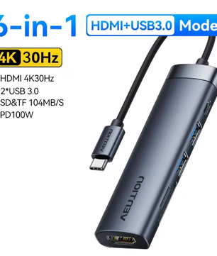USB-C Hub met 4K HDMI, USB 3.0 en PD 100W – Multifunctionele Adapter met SD en TF Kaartlezer