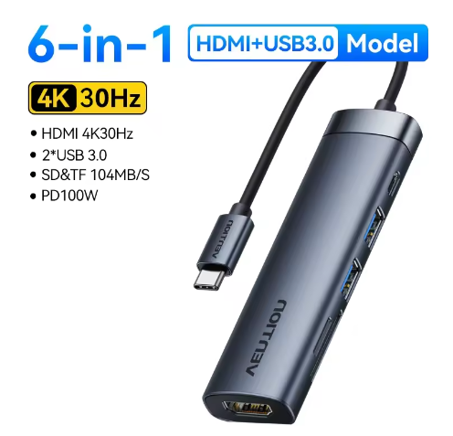 USB-C Hub met 4K HDMI, USB 3.0 en PD 100W – Multifunctionele Adapter met SD en TF Kaartlezer