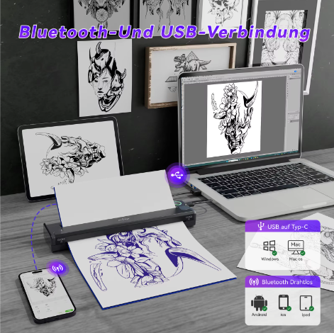 Draadloze Thermische Tattoo Stencilprinter met Transferpapier – Compatibel met Telefoon en PC