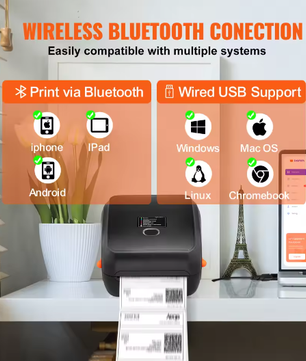 Thermische Labelprinter 300 DPI met Bluetooth en Automatische Labelherkenning – Verzendlabel Printer