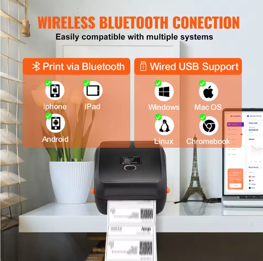 Thermische Labelprinter 300 DPI met Bluetooth en Automatische Labelherkenning – Verzendlabel Printer