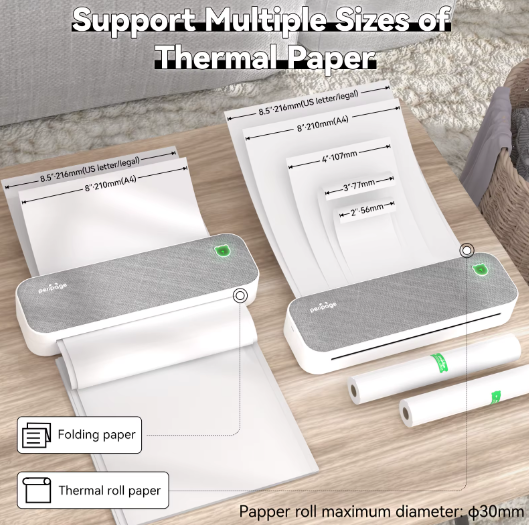 Draagbare Thermische Printer voor Documenten en Labels – Inktloze Mobiele Printer 203 DPI