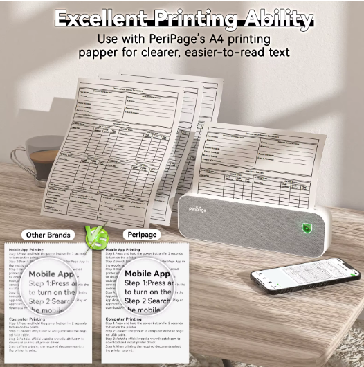 Draagbare Thermische Printer voor Documenten en Labels – Inktloze Mobiele Printer 203 DPI