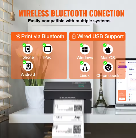 Draagbare Thermische Labelprinter 300 DPI met Bluetooth en Automatische Labeldetectie