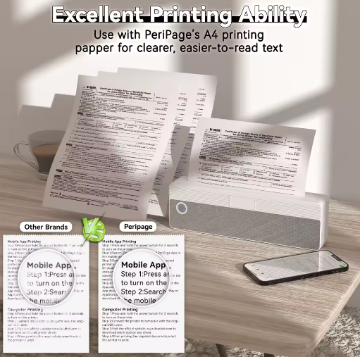 Draagbare Draadloze Thermische Printer – Inktloze Mobiele Printer voor Documenten en Notities