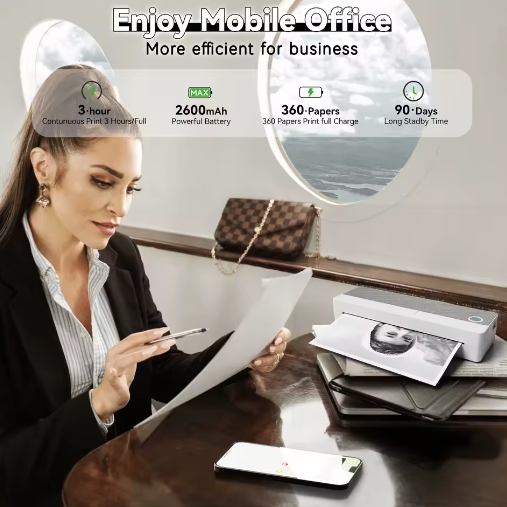 Draagbare Draadloze Thermische Printer – Inktloze Mobiele Printer voor Documenten en Notities