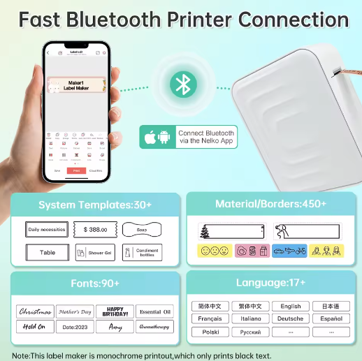 Draagbare Mini Bluetooth Stickerprinter – Inktloze Thermische Labelprinter voor Labels en Organisatie