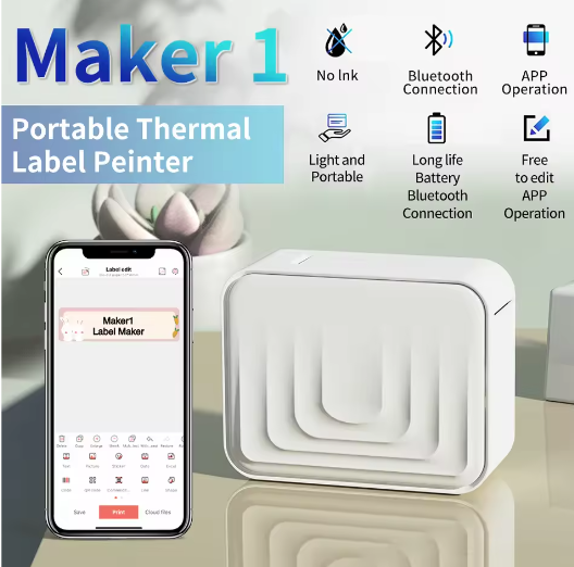 Draagbare Mini Bluetooth Stickerprinter – Inktloze Thermische Labelprinter voor Labels en Organisatie