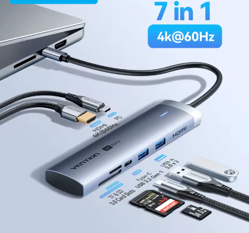 USB-C Hub 7-in-1 met 4K 60Hz HDMI, USB 3.0, SD/TF en PD 100W – Multifunctioneel Docking Station