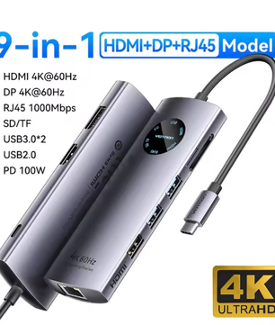 10-in-1 USB-C Hub met 4K 60Hz HDMI, DisplayPort, RJ45 en PD 100W – Multifunctioneel Docking Station