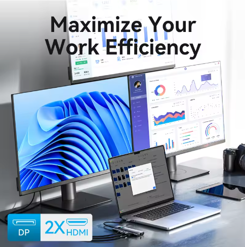 10-in-1 USB-C Hub met 4K 60Hz HDMI, DisplayPort, RJ45 en PD 100W – Multifunctioneel Docking Station