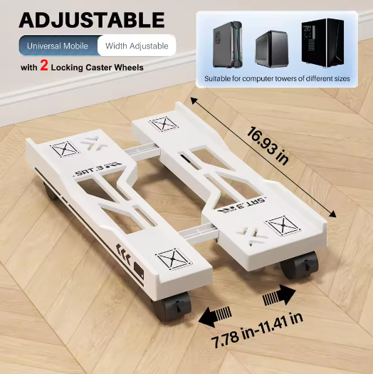 Verstelbare PC Torenstandaard met Wielen – Mobiele CPU Houder voor Onder Bureau