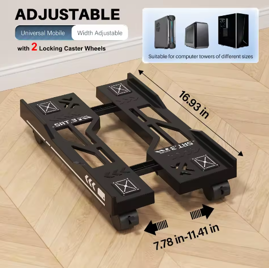 Verstelbare PC Torenstandaard met Wielen – Mobiele CPU Houder voor Onder Bureau
