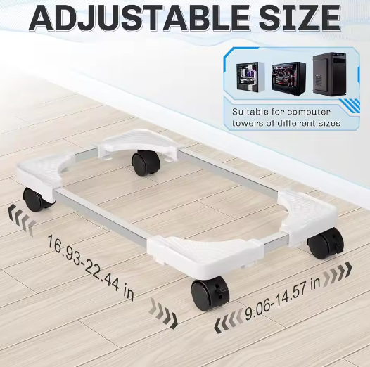 Verstelbare PC Torenstandaard met Wielen – Mobiele CPU Houder voor Onder Bureau