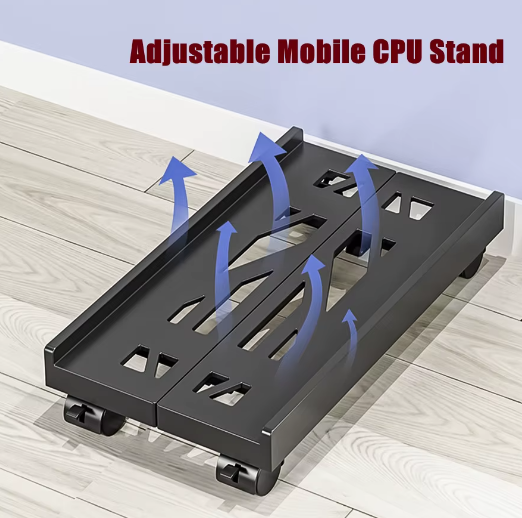 Verstelbare PC Torenstandaard met Wielen – Mobiele CPU Houder voor Onder Bureau
