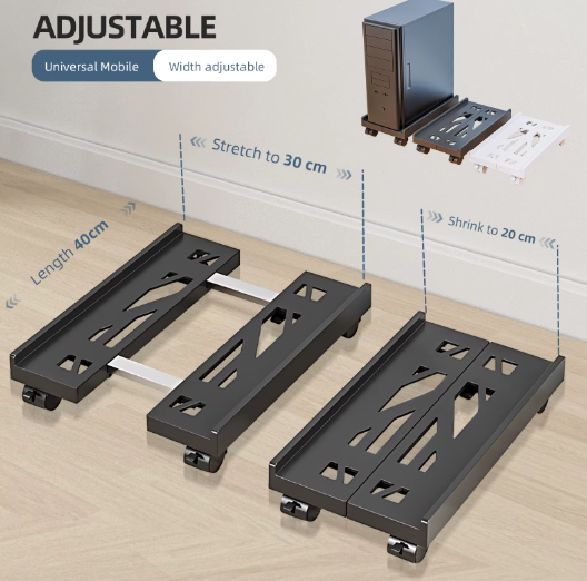 Verstelbare PC Torenstandaard met Wielen – Mobiele CPU Houder voor Onder Bureau