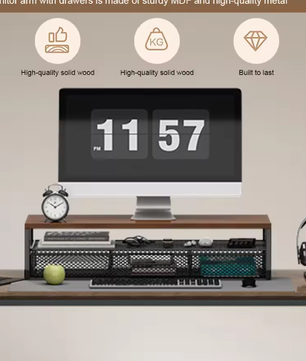 2-Laags Monitor Standaard met Lade – Bureau Organizer en Computer Verhoger