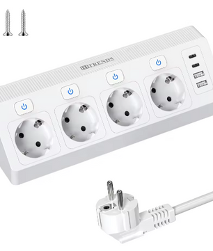 Desktop Stekkerdoos met USB en Individuele Schakelaars – 2 m Verlengsnoer