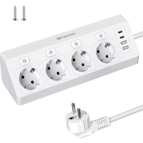 Desktop Stekkerdoos met USB en Individuele Schakelaars – 2 m Verlengsnoer