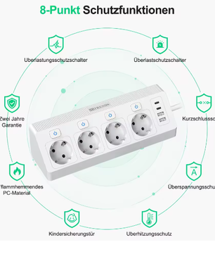 Desktop Stekkerdoos met USB en Individuele Schakelaars – 2 m Verlengsnoer