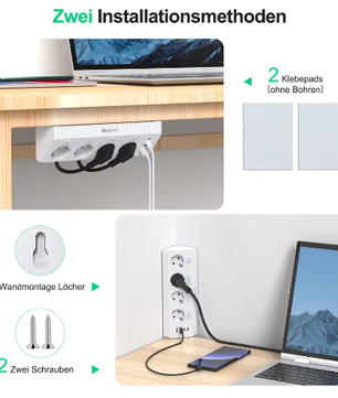 Desktop Stekkerdoos met USB en Individuele Schakelaars – 2 m Verlengsnoer