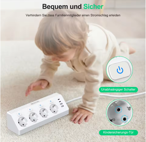 Desktop Stekkerdoos met USB en Individuele Schakelaars – 2 m Verlengsnoer